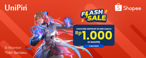 Promo Voucher UniPin Rp 20.000 hanya Rp 1.000 di Shopee Flash Sale Mei!